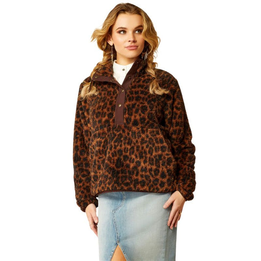 Ariat Women's Berber Snap Front Long Sleeve Sweatshirt - Lila Leopard