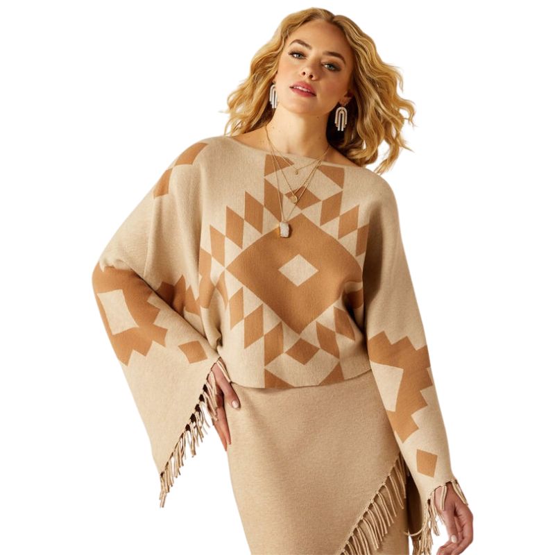 Ariat Women's Sunset Chic Sweater Poncho - Oatmeal/Tannin