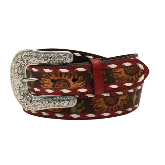 Angel Ranch Women's Sunflower Cactus Belt - Red
