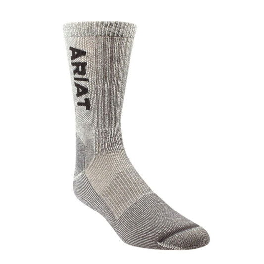 Ariat Lightweight Merino Wool Blend Steel Toe Work Crew Socks - Brown