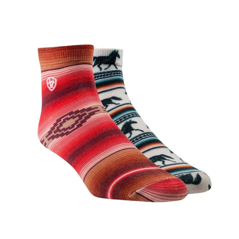 Ariat Women's Western Serape Horse Print Quarter Crew Socks (2 Pairs) - Black/Cream/Serape