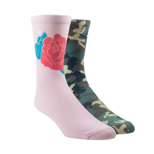 Ariat Women's Girl Next Door Crew Sock (2 Pair) - Green Camo/Pink Rose