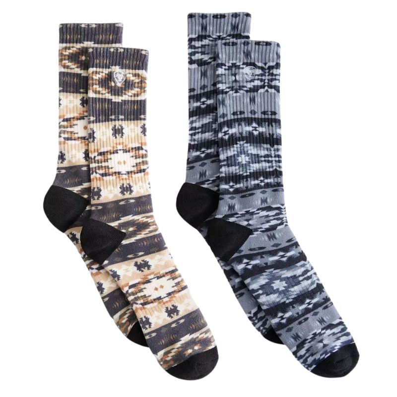 Ariat Natural Southwest Graphic Crew Sock- 2 pair