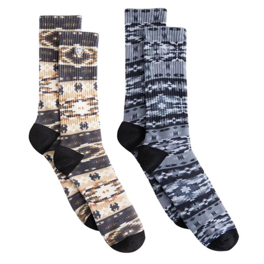 Ariat Natural Southwest Graphic Crew Sock- 2 pair