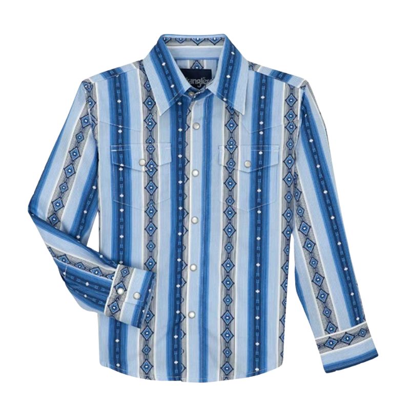 Wrangler Boy's Checotah Long Sleeve Shirt - Blue - Irvine Tack & Western Wear