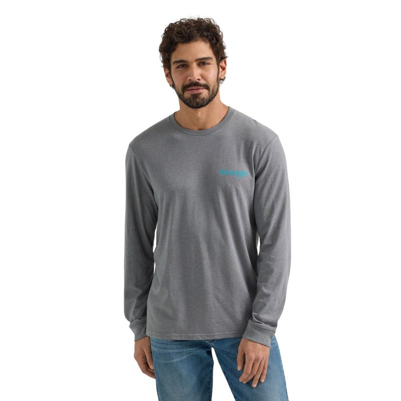 Wrangler Men's Graphic Long Sleeve T Shirt- Graphite Heather