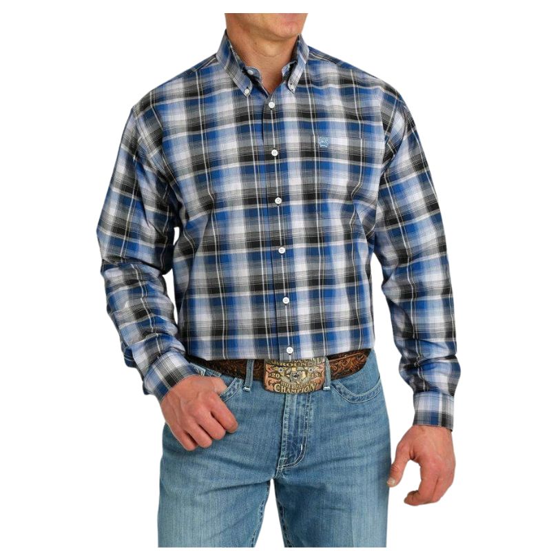 Men's Cinch Long Sleeve Checkered Shirt - Royal Blue