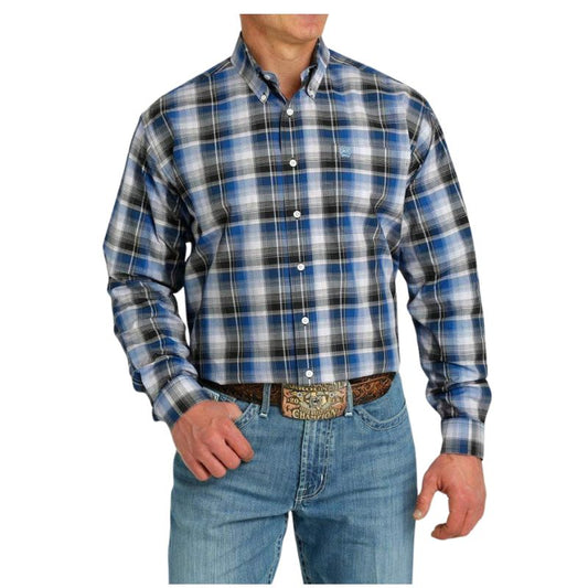 Men's Cinch Long Sleeve Checkered Shirt - Royal Blue