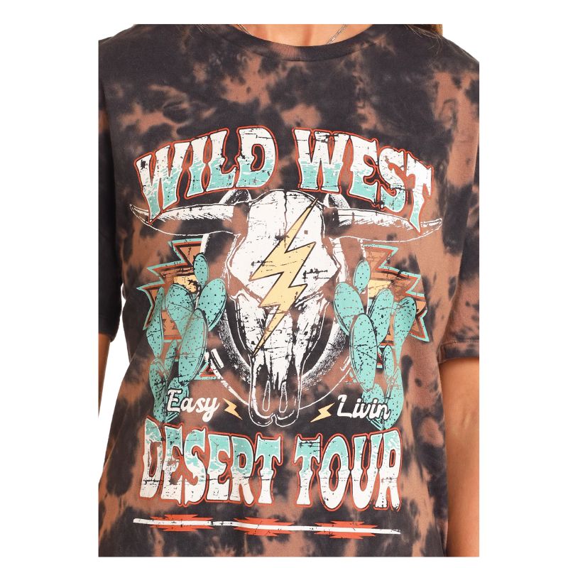 Rock & Roll Women's Wild West Short Sleeve Tee Shirt Dress- Tie Dye Black
