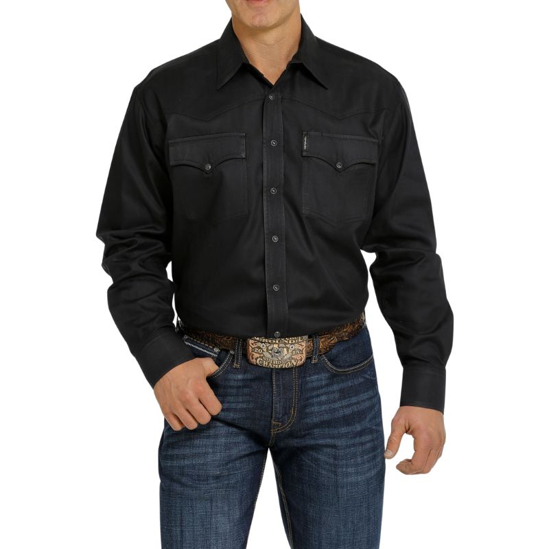 Cinch Men's Herringbone Western Snap Long Sleeve Shirt - Black