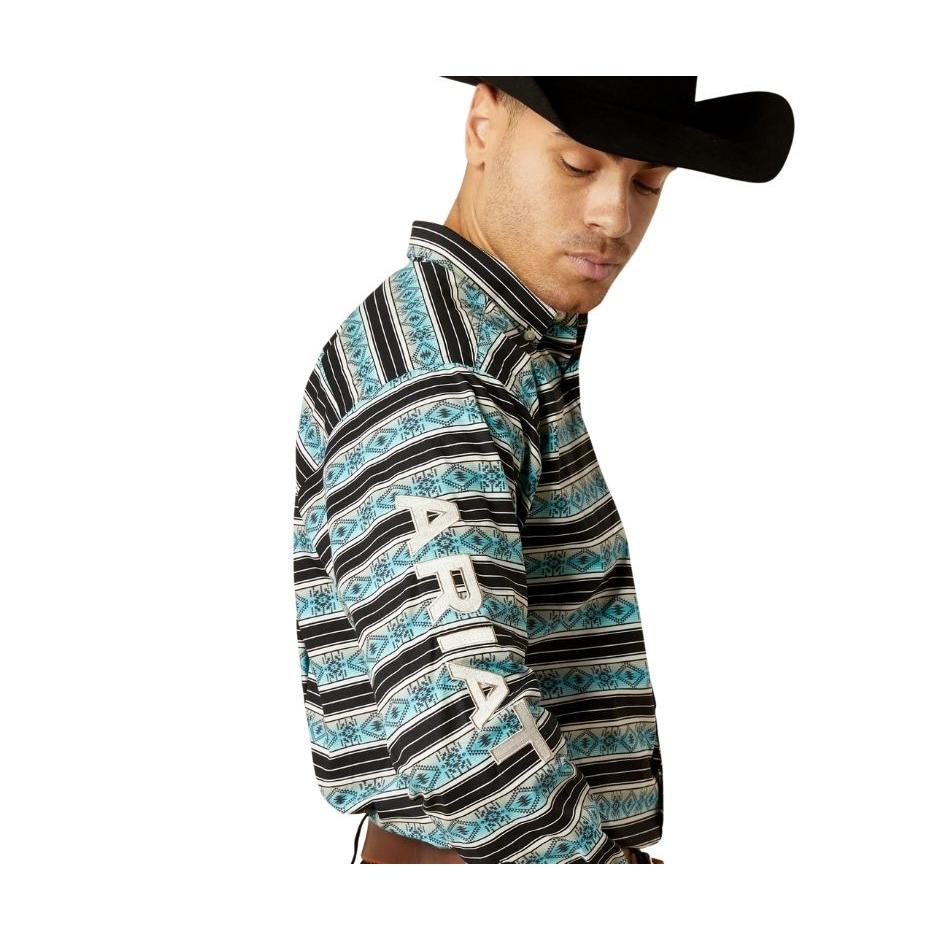 Ariat Men's Team Osborne Logo Long Sleeve Shirt- Turquoise/White