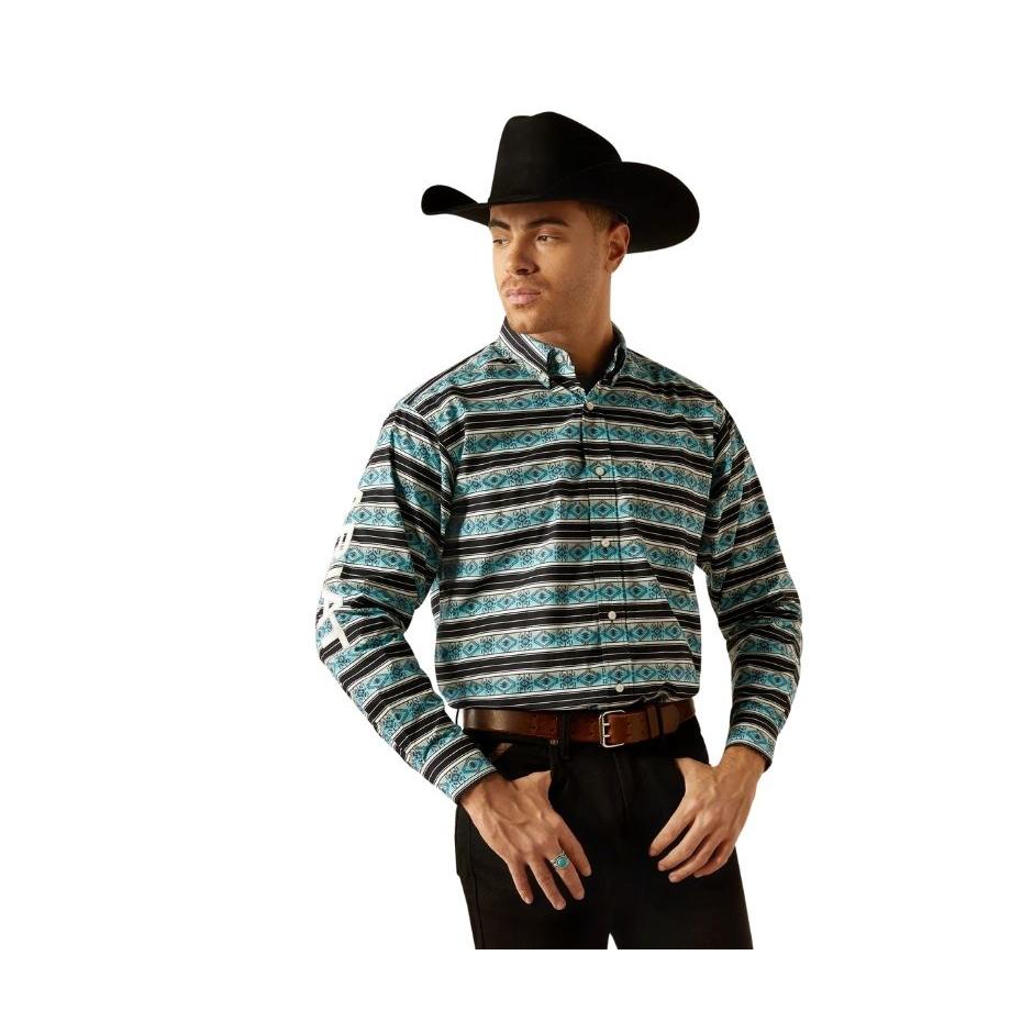 Ariat Men's Team Osborne Logo Long Sleeve Shirt- Turquoise/White