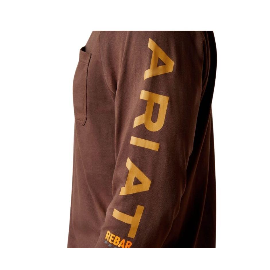 Ariat Men's Long Sleeve Rebar Cotton Strong Graphic Tee Shirt - Coffee Bean/ Golden Brown