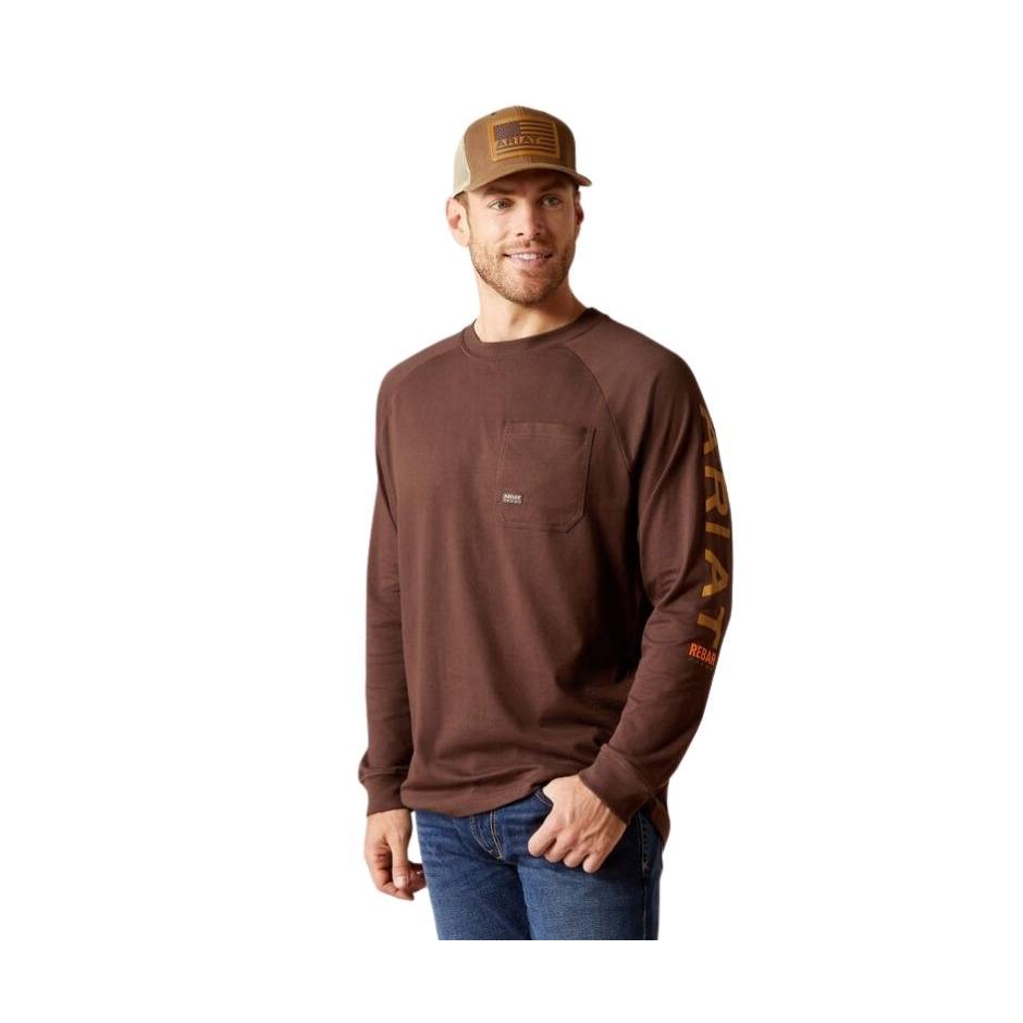 Ariat Men's Long Sleeve Rebar Cotton Strong Graphic Tee Shirt - Coffee Bean/ Golden Brown