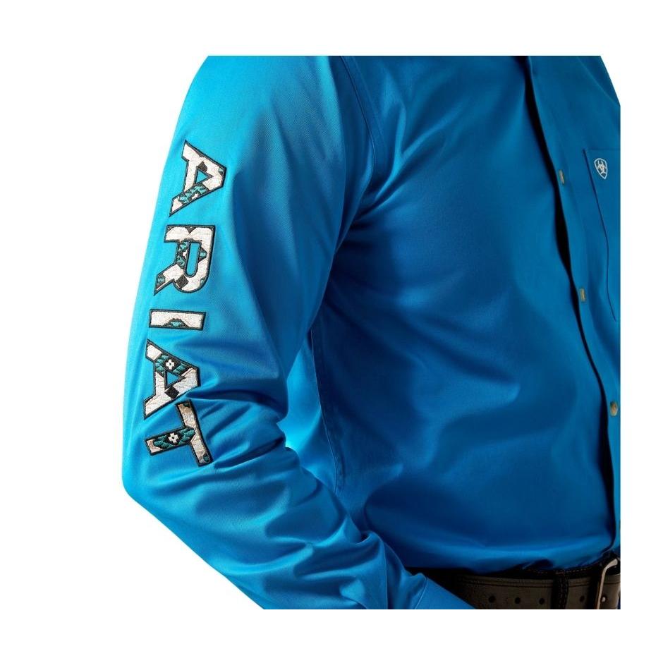 Ariat Men's Long Sleeve Team Logo Twill Fitted Shirt- Blue/Dark Blue
