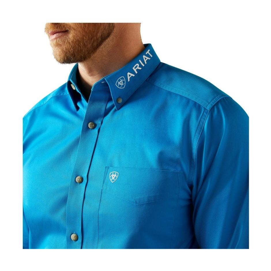 Ariat Men's Long Sleeve Team Logo Twill Fitted Shirt- Blue/Dark Blue