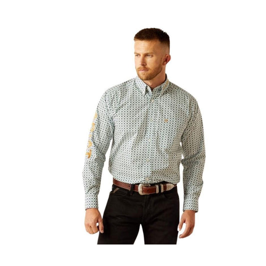 Ariat Men's Long Sleeve Team Franklin Classic Fit Shirt- Blue/Brown