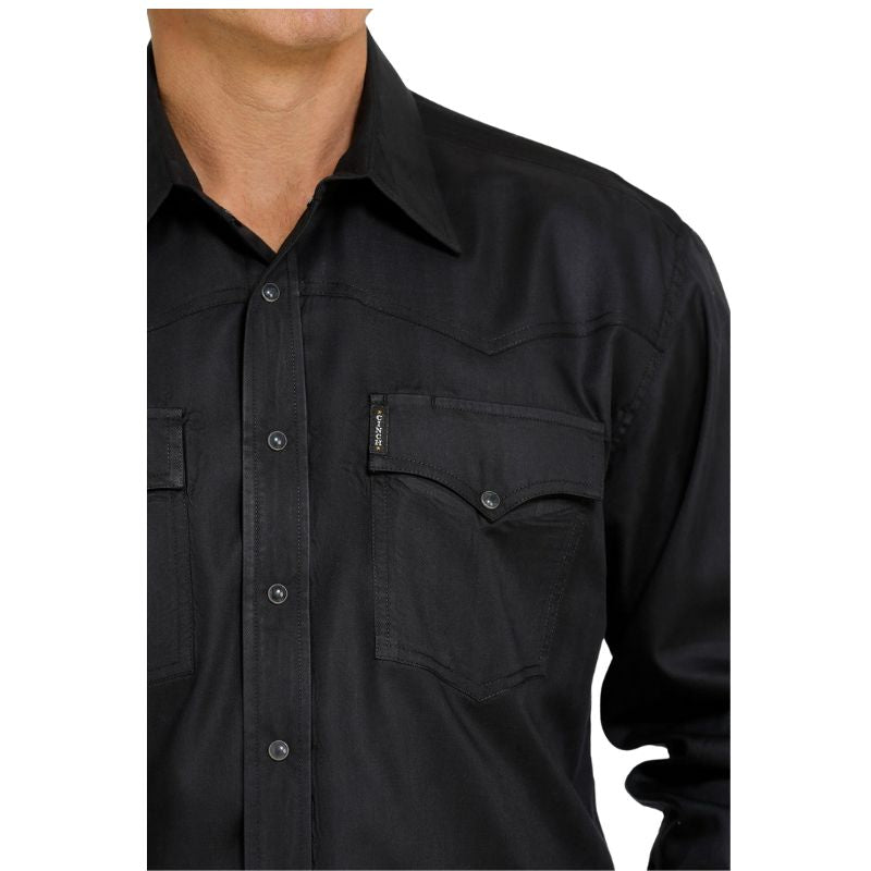 Cinch Men's Herringbone Western Snap Long Sleeve Shirt - Black