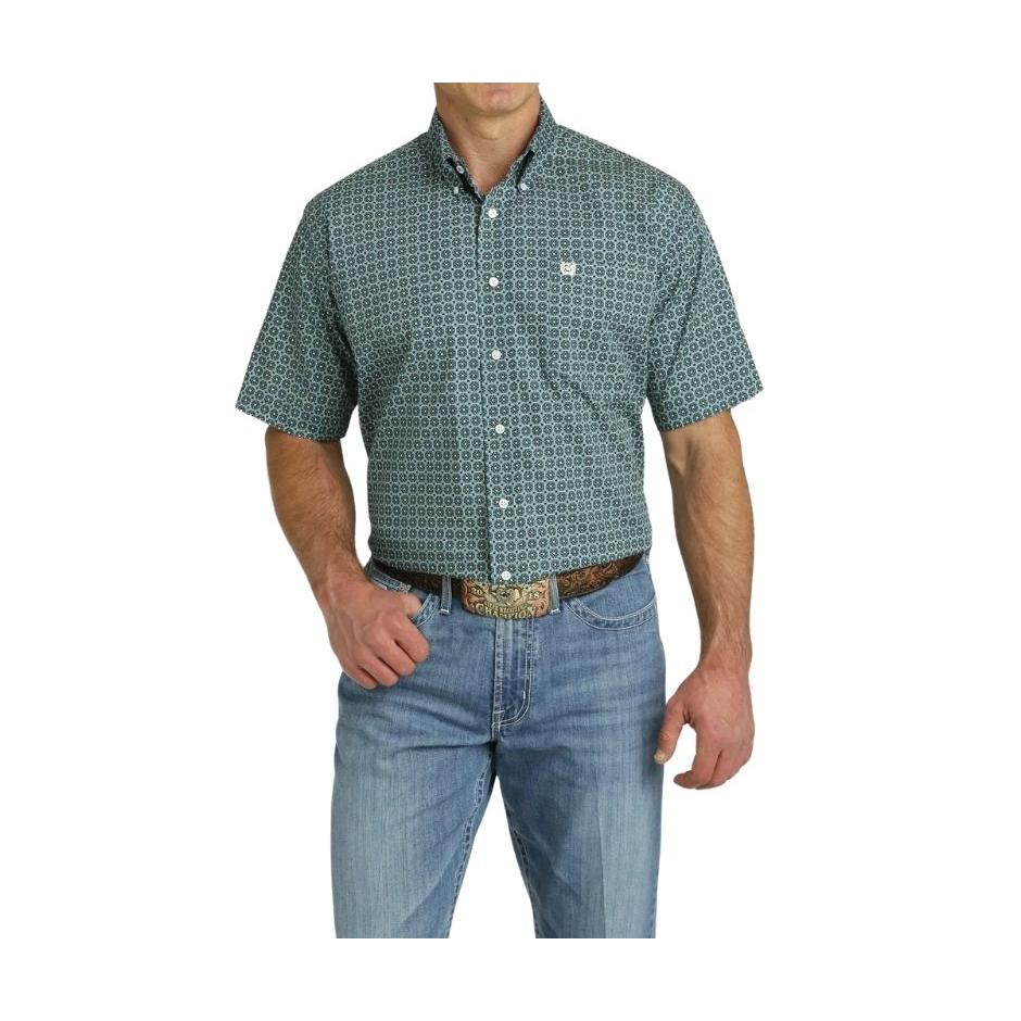 Cinch Men's Geometric Print Short Sleeve Shirt - Teal