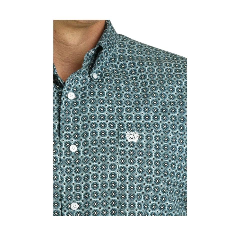 Cinch Men's Geometric Print Short Sleeve Shirt - Teal