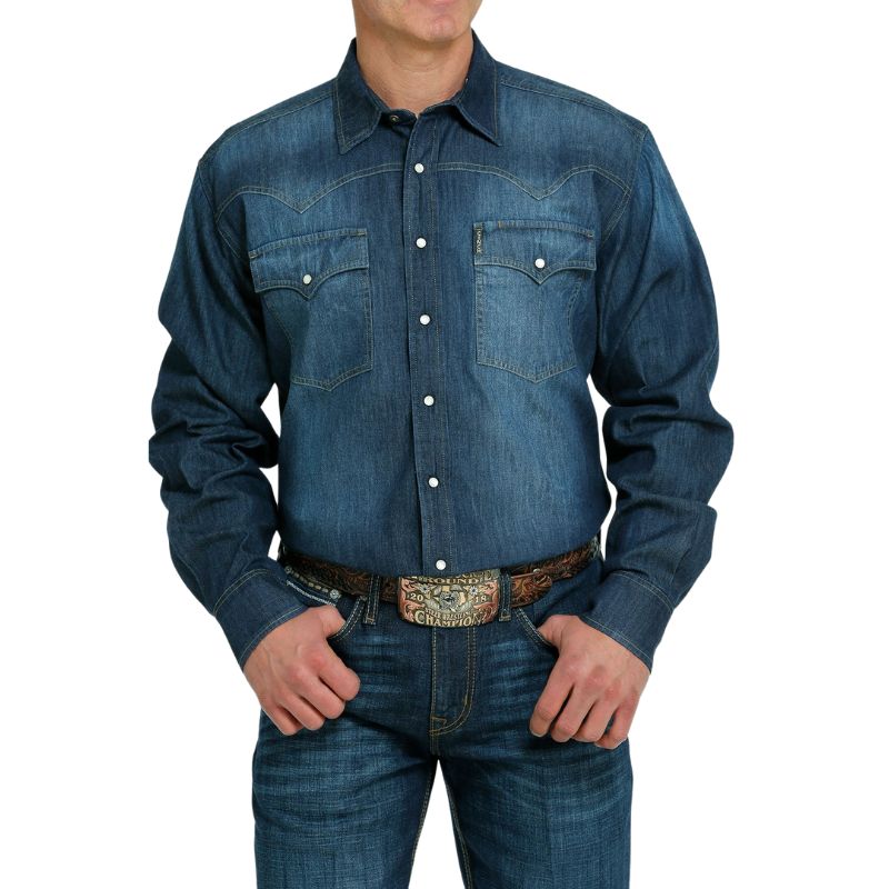 Cinch Men's Denim Western Snap Long Sleeve Shirt - Indigo
