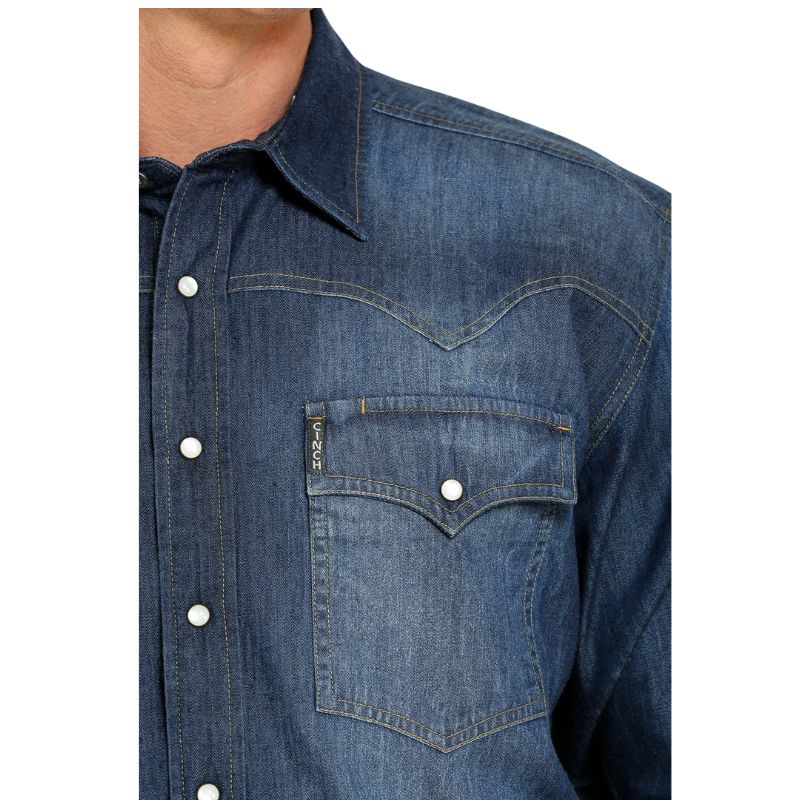 Cinch Men's Denim Western Snap Long Sleeve Shirt - Indigo