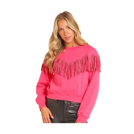 Rock & Roll  Women's Long Sleeve Pullover with Studded Fringe - Assorted Colours