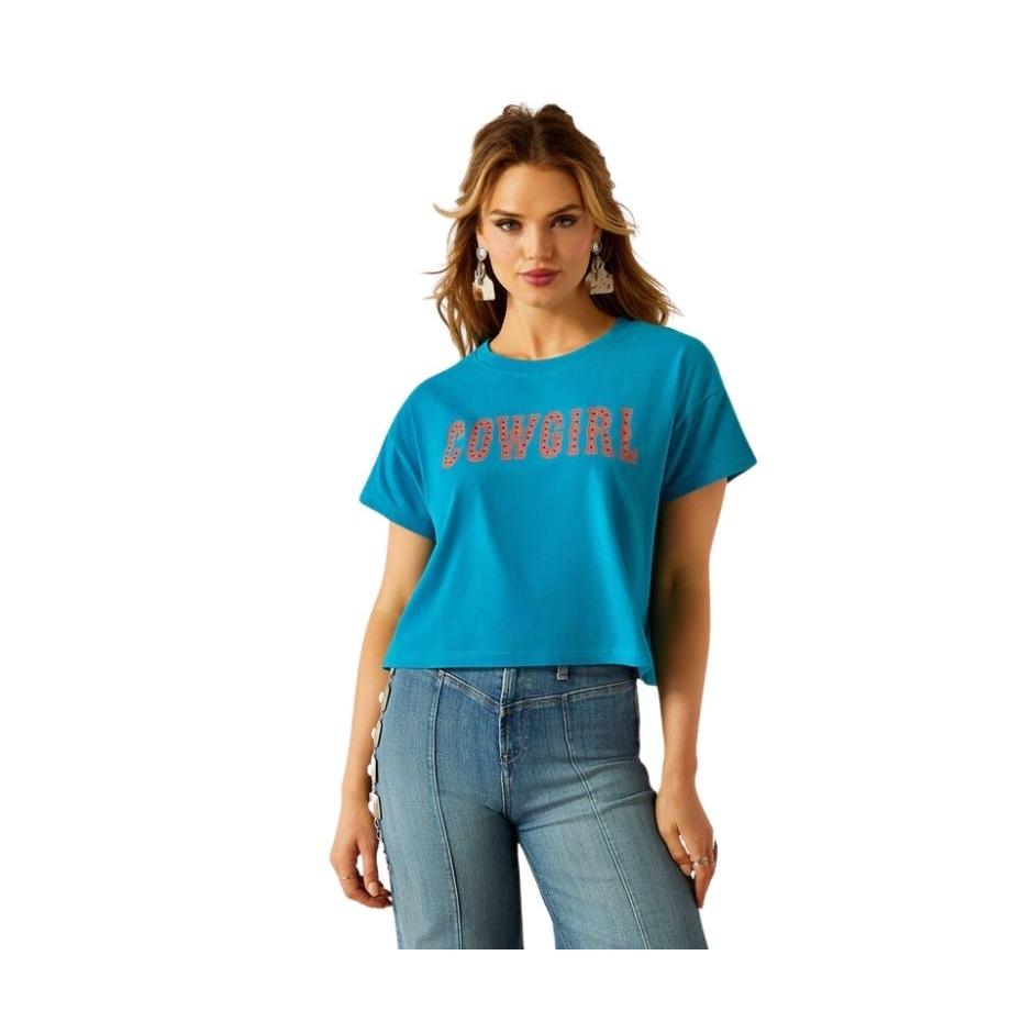 Ariat Women's Short Sleeve Cropped Cowgirl Tee Shirt - Enamel Blue