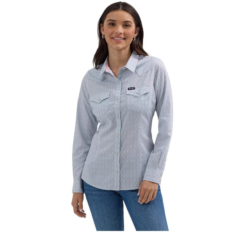 Wrangler Retro Women's Western Long Sleeve Dress Shirt- Blue