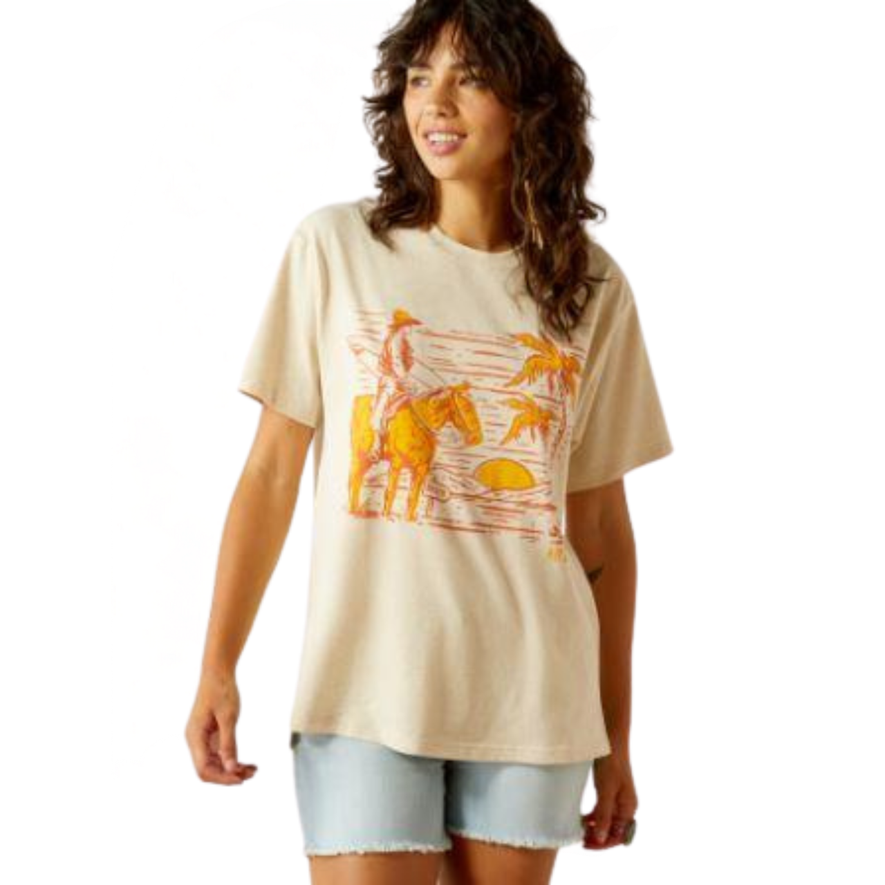 Ariat Women's Short Sleeve Western Surfer Tee Shirt- Oatmeal Heather