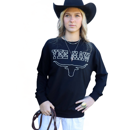 Merigold Kiss Women's Yee Haw Longhorn Long Sleeve Shirt - Black