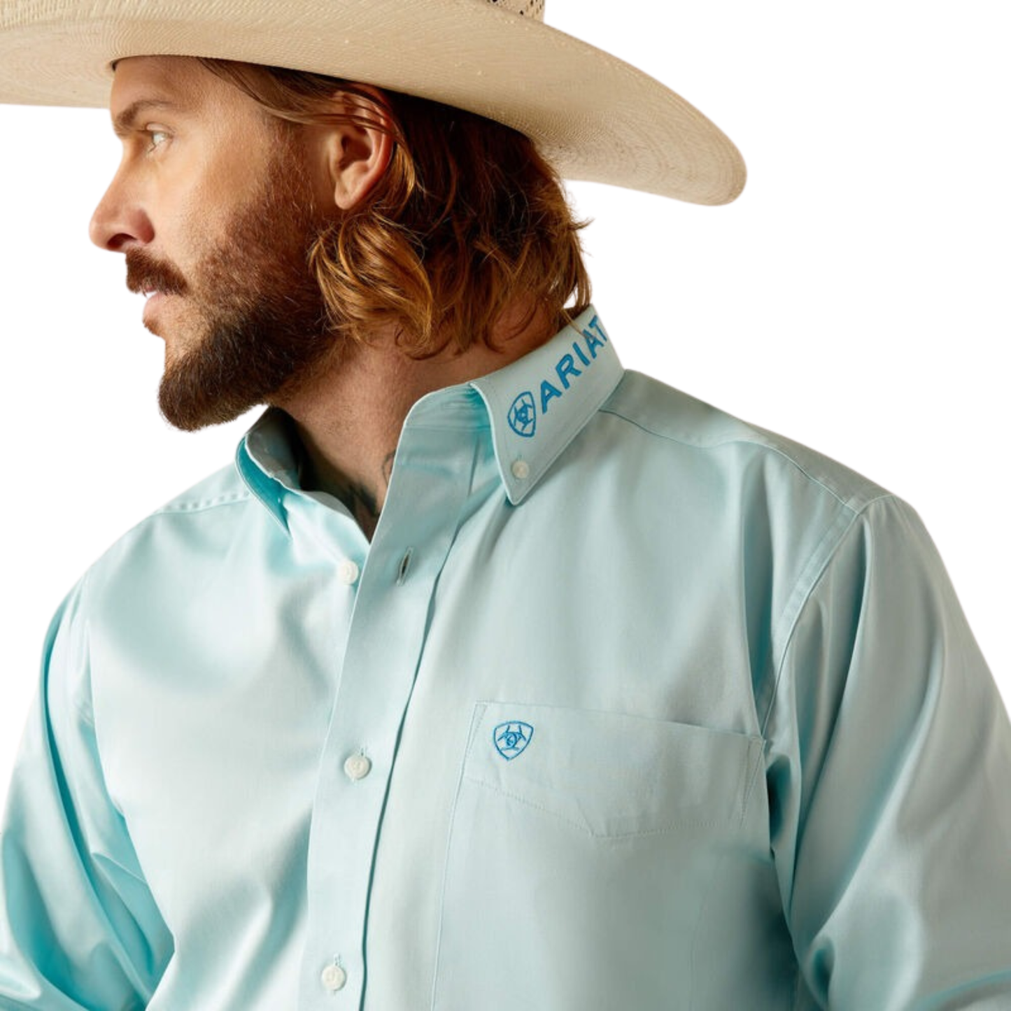 Ariat Men's Team Logo Twill Fitted Long Sleeve Shirt - Light Aqua