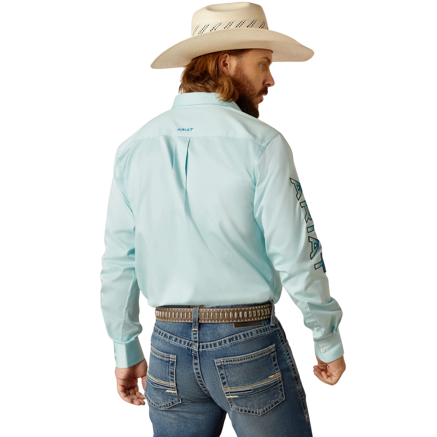 Ariat Men's Team Logo Twill Fitted Long Sleeve Shirt - Light Aqua
