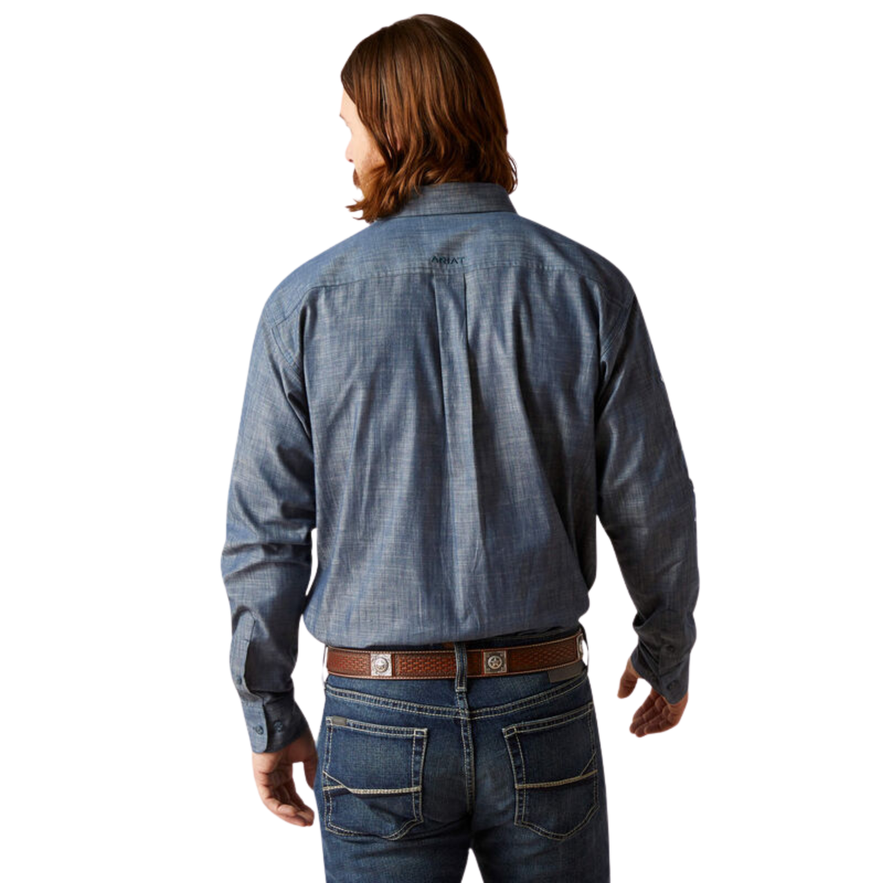 Ariat Men's Team Logo Chambray Classic Fit Shirt- Blue Chambray