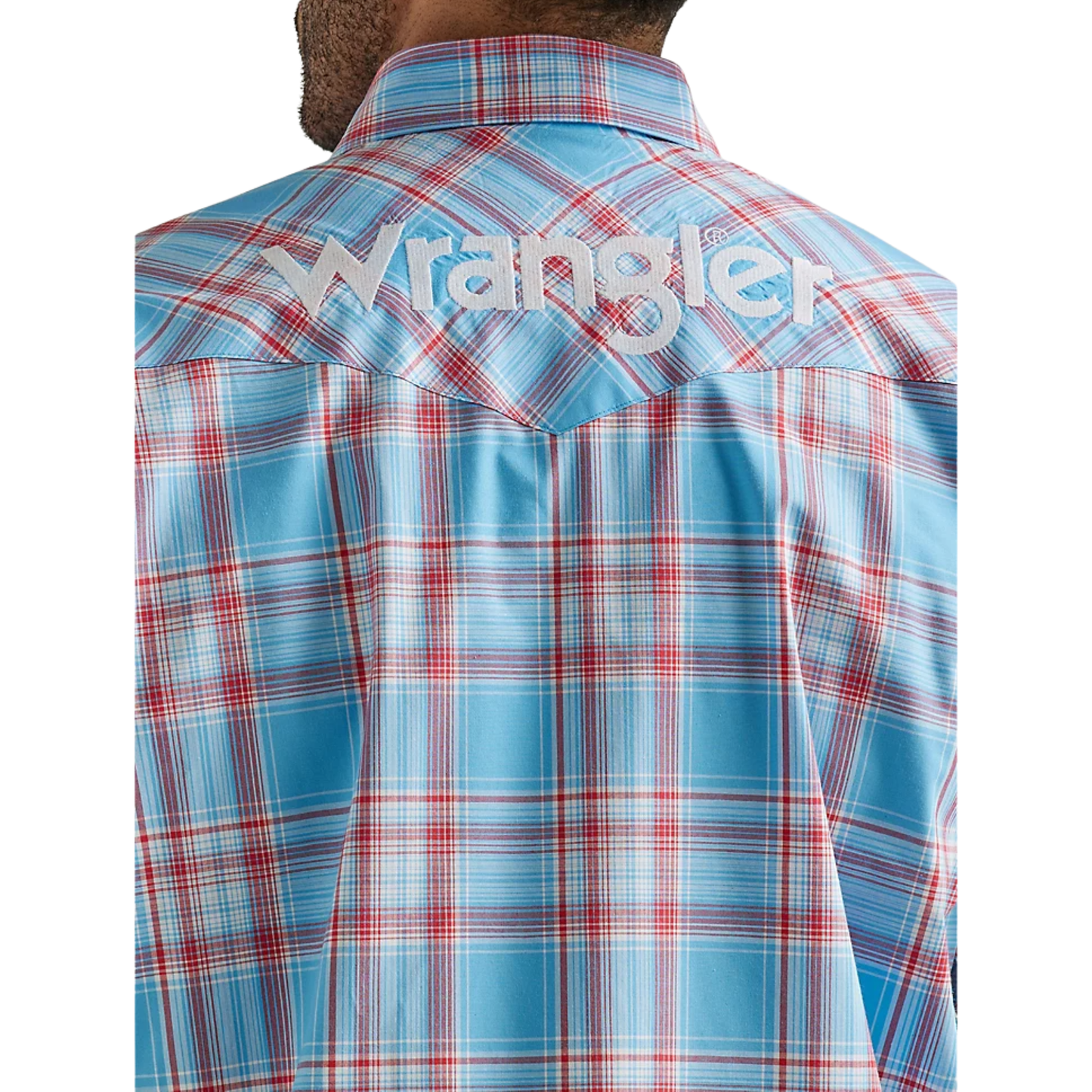 Wrangler Men's Logo Long Sleeve Western Snap Plaid Shirt - Sunny Blue