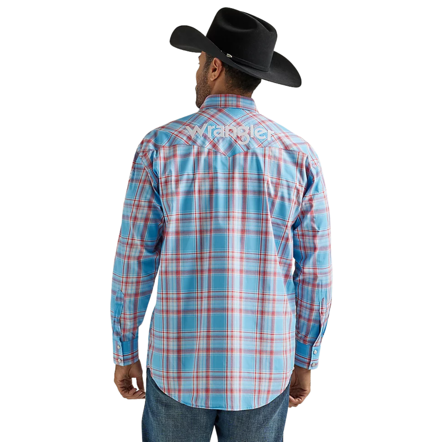Wrangler Men's Logo Long Sleeve Western Snap Plaid Shirt - Sunny Blue