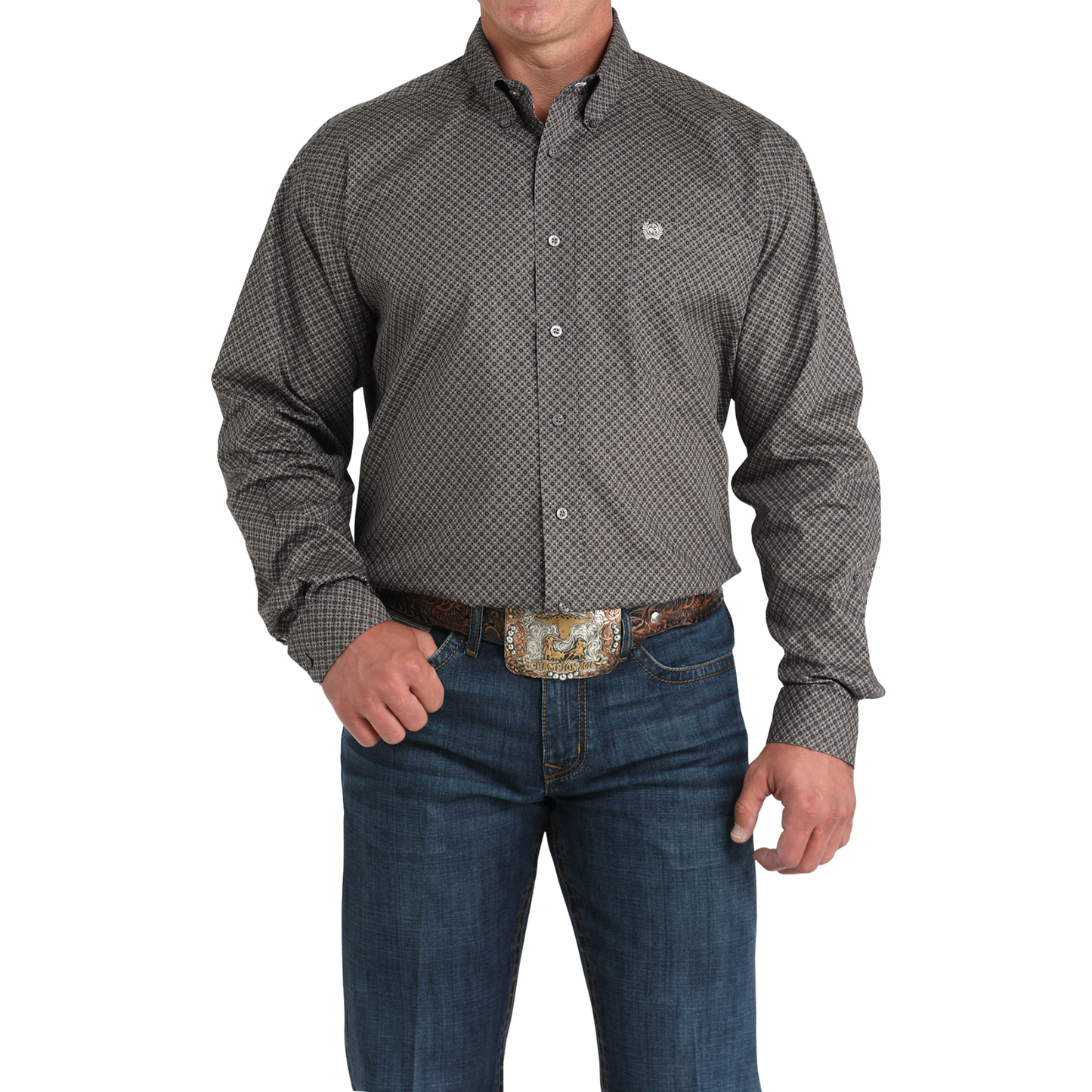 Cinch Men's Long Sleeve  Shirt- Grey