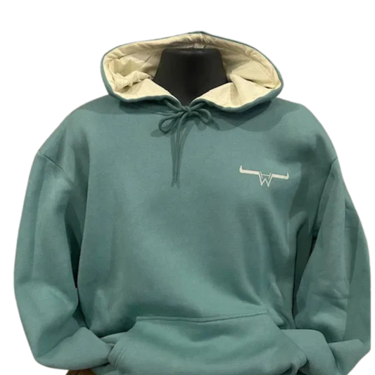Hostile Western Unisex Long Sleeve Hoodie- Aqua/Beige