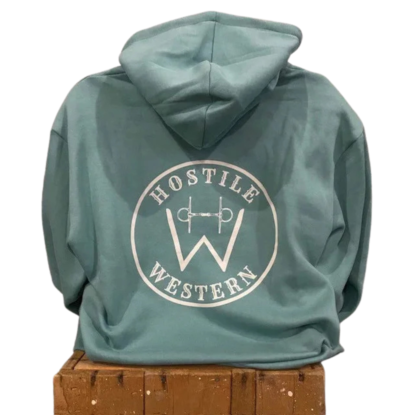 Hostile Western Unisex Long Sleeve Hoodie- Aqua/Beige