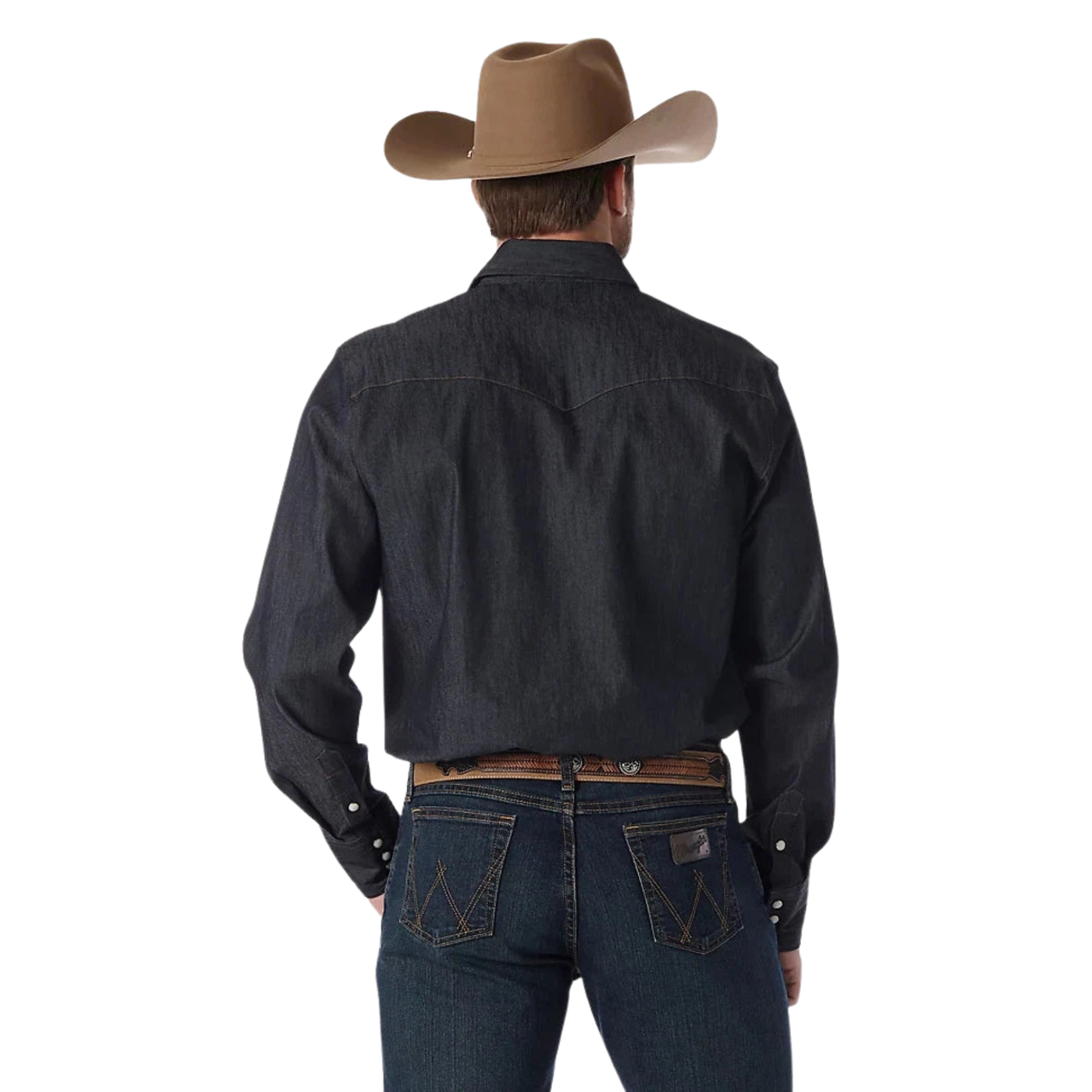 Wrangler Men's Premium Performance Advanced Comfort Cowboy Cut Long Sleeve Spread Collar Solid Shirt - Denim