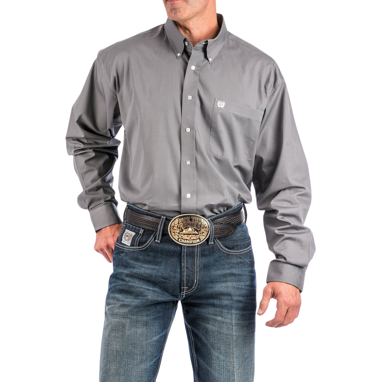 Cinch Men's Classic Fit Solid Button-Down Long Sleeve Shirt - Grey