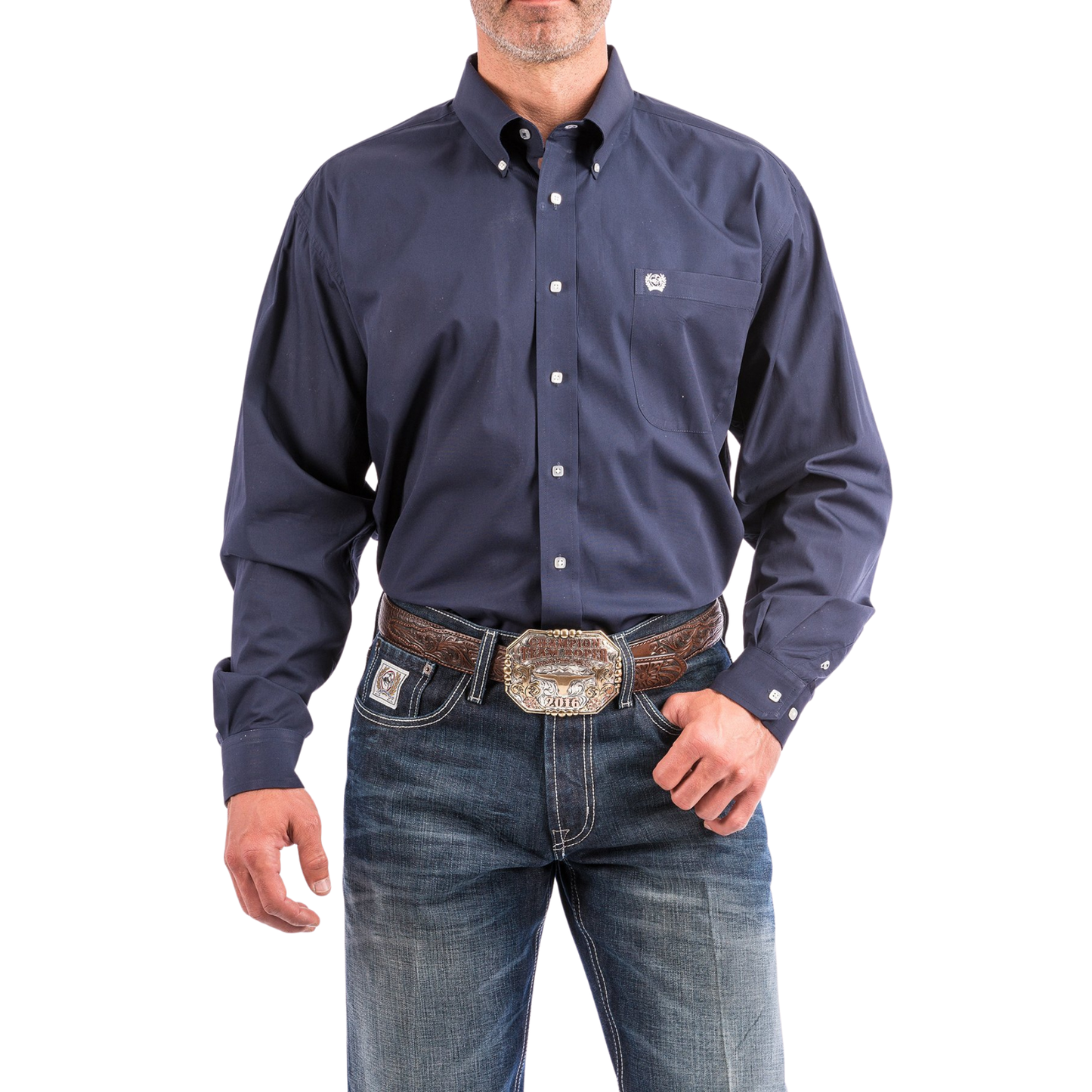 Cinch Men's Classic Fit Solid Button-Down Long Sleeve Shirt - Navy