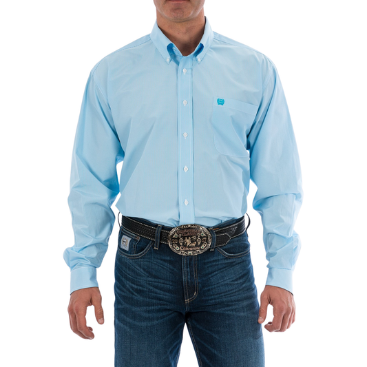 Cinch Men's Classic Fit Micro-Stripe Button-Down Long Sleeve Shirt - Light Blue
