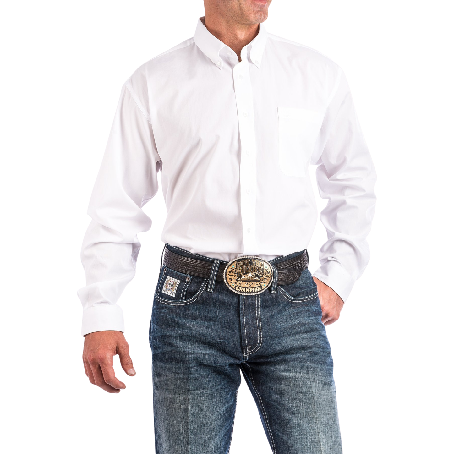 Cinch Classic Fit Men's Cotton Long Sleeve Shirt - White