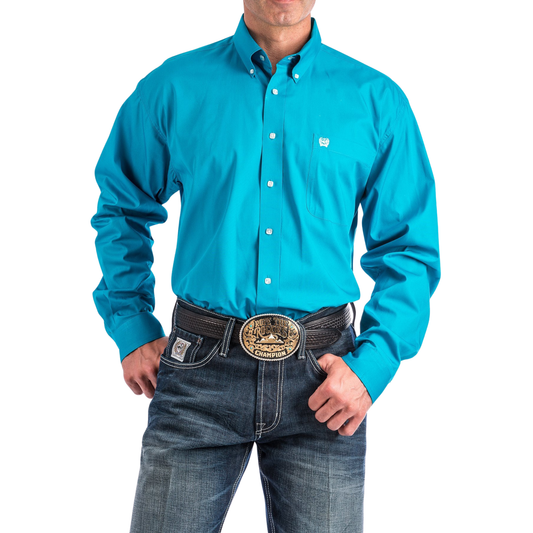 Cinch Men's Classic Fit Long Sleeve Cotton Long Sleeve Shirt - Teal