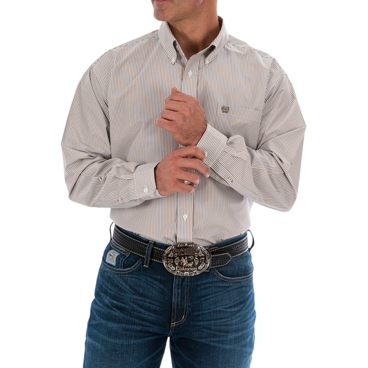 Cinch Men's Long Sleeve Shirt - Khaki Stripe