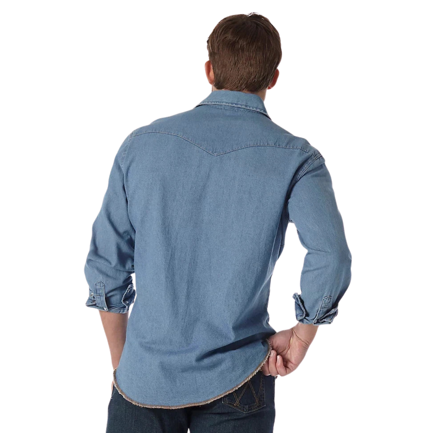 Wrangler Men's Cowboy Cut Denim Snap Work Shirt - Stonewash - Irvine Tack & Western Wear