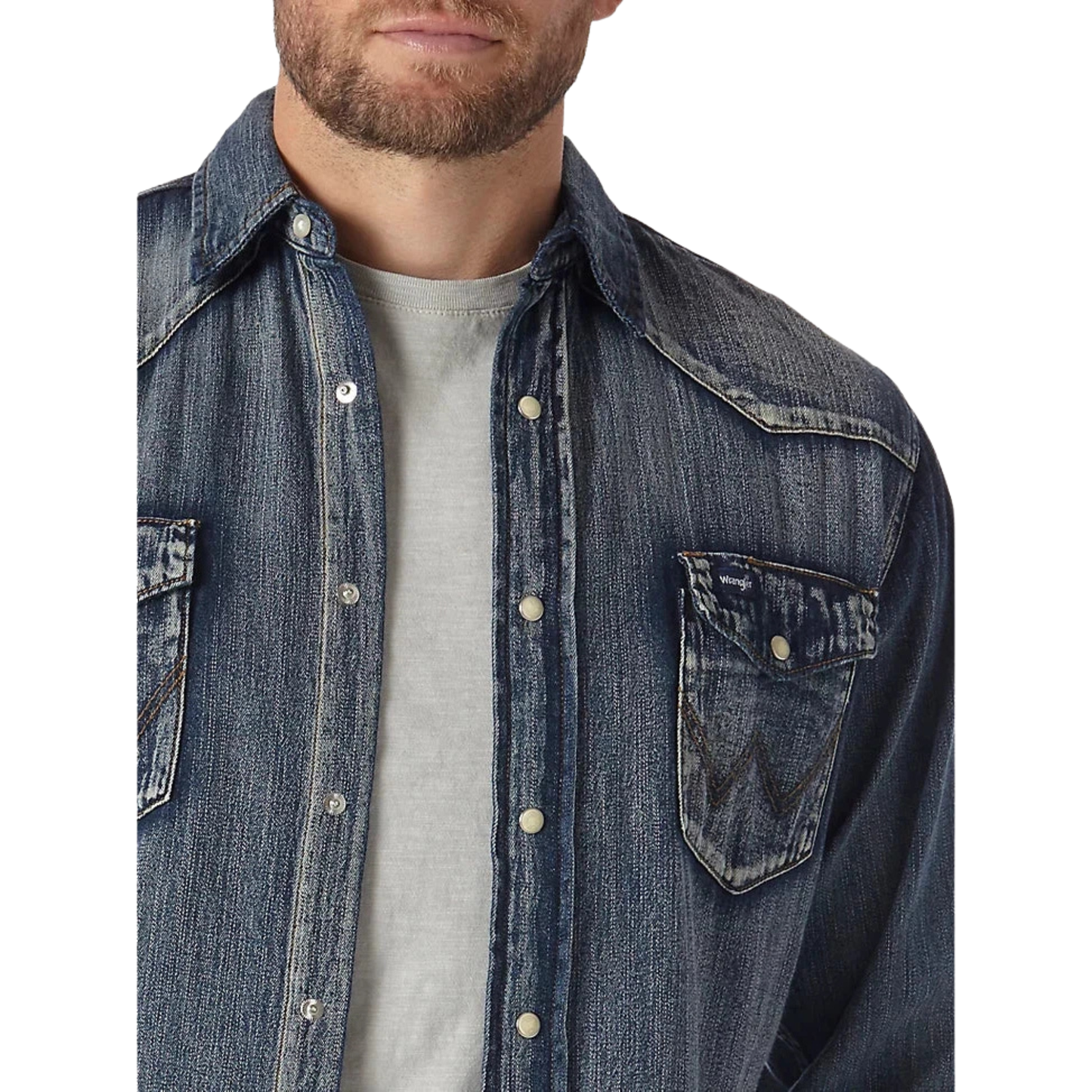 Wrangler Men's Cowboy Cut Long Sleeve Western Denim Snap Work Shirt - Antique Blue
