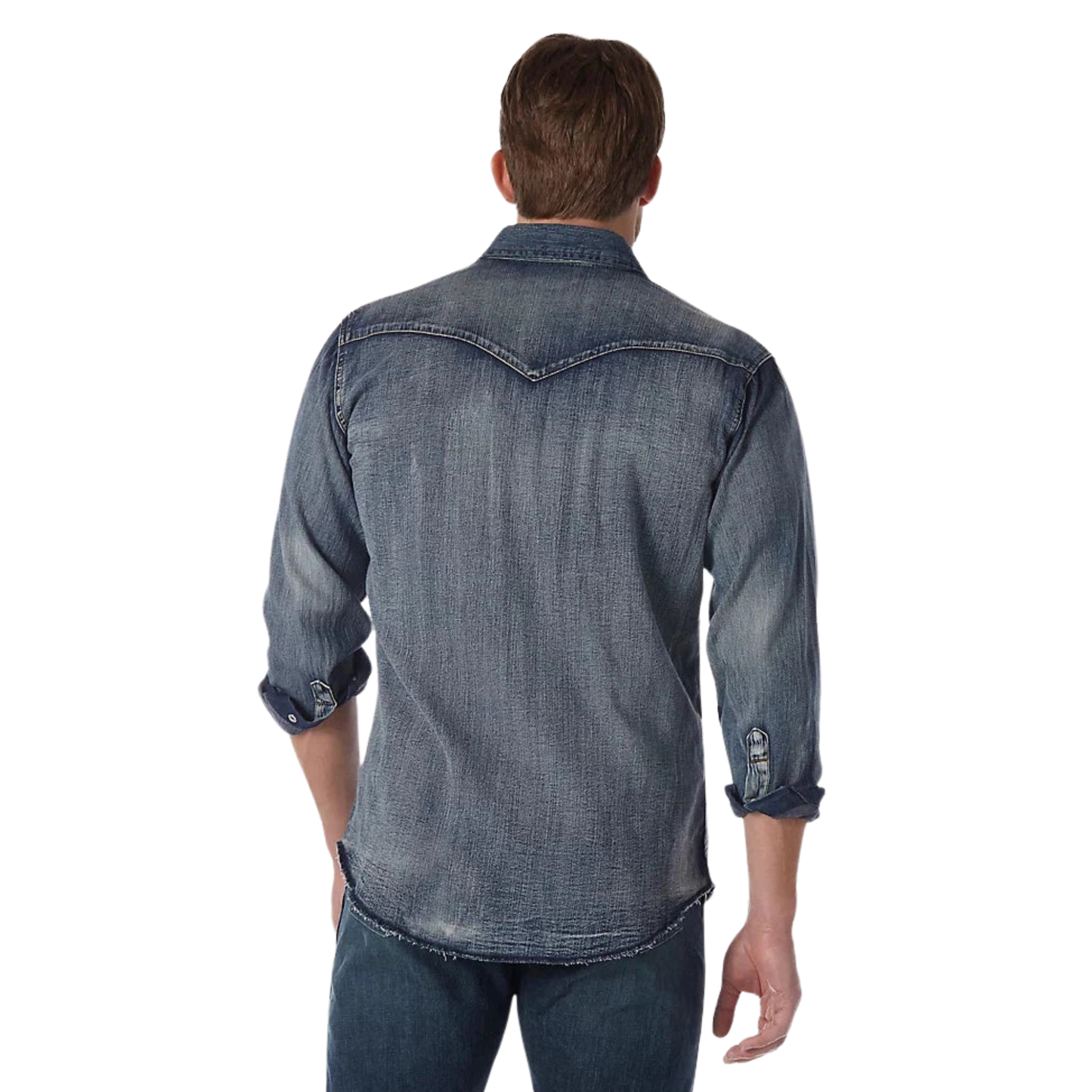 Wrangler Men's Cowboy Cut Long Sleeve Western Denim Snap Work Shirt - Antique Blue