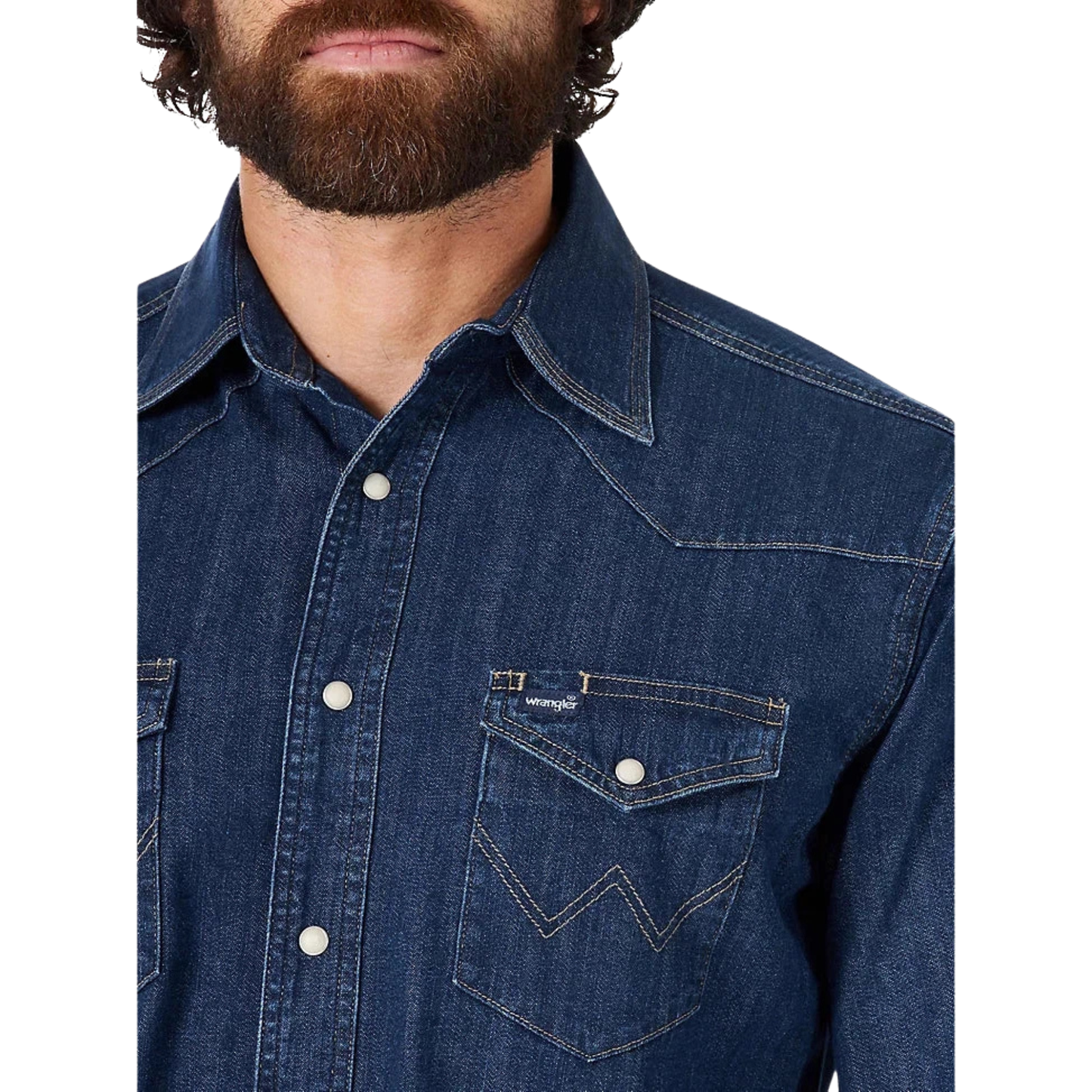 Wrangler Men's Cowboy Cut Long Sleeve Western Denim Snap Work Shirt - Dark Denim
